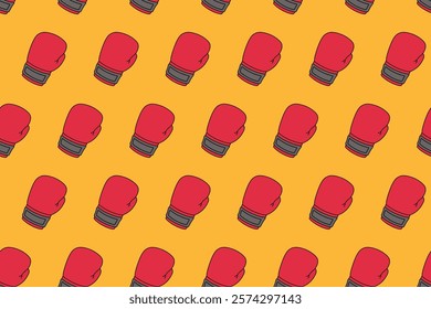 boxing glove colorful pattern on yellow background. doodle red boxing mitt object symbol seamless pattern background. boxing gloves seamless pattern for boxing sport club decor and merchandise