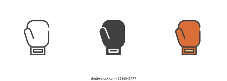 Boxen Handschuh für verschiedene Stil-Icon-Set. Linie, Glyph und gefüllte Umrissversion, Umriss und ausgefülltes Vektorzeichen. Symbol, Logo-Abbildung. Vektorgrafik