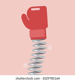 Boxing glove with elastic metal spring. Vector illustration