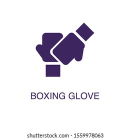 Boxing glove element in flat simple style on white background. Boxing glove icon, with text name concept template
