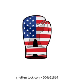 Boxing Glove with flag of USA. Sports accessory textured American flag for Patriots. Vector patriotic illustration