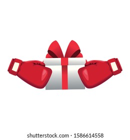 boxing glove with gift box icon over white background, vector illustration
