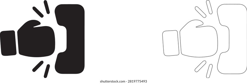 Boxing glove hitting punch bag vector icon filled and outline, boxing sport and sparring symbol.