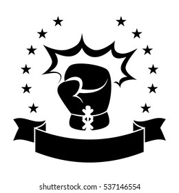boxing glove icon with decorative stars and ribbon  over white background. vector illustration