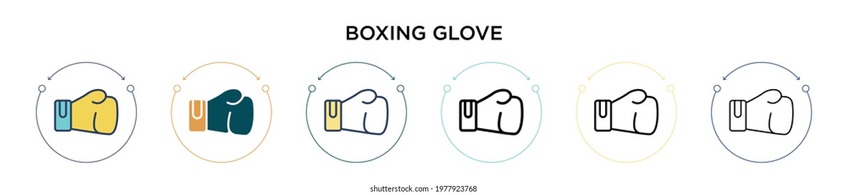 Boxing glove icon in filled, thin line, outline and stroke style. Vector illustration of two colored and black boxing glove vector icons designs can be used for mobile, ui, web