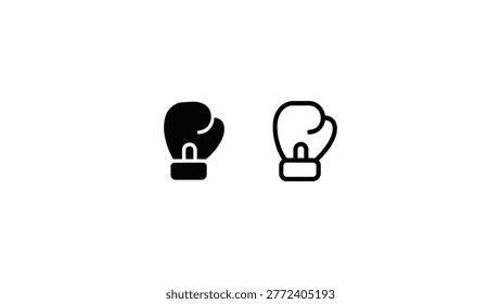 boxing glove icon set with solid and outline styles minimal sport symbol for fight competition training fitness ui design concept