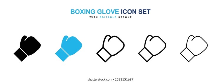 Boxing glove icons vector collection in black and blue colors on white background