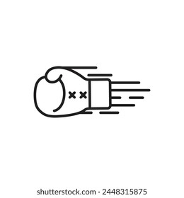 Boxing glove linear icon. Punch with a boxing glove, glove in motion.