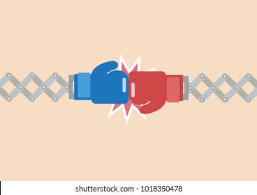Boxing glove on extended arms fighting. Vector illustration