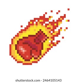 Boxing glove on fire, pixel art sport