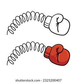 Boxing Glove on spring. Comedy joke illustration. Funny prank punch. Cartoon illustration isolated on white background