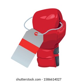 boxing glove with price tag icon over white background, vector illustration