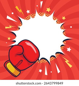 Boxing Glove Punch Impact Background with Comic Style Explosion and Red Burst Pattern