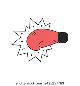 Boxing glove punching. Hand drawn vector illustration of fighting boxer fist in cartoon doodle style. Competition, aggression, combat, protection, strength symbol