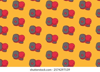 boxing glove and punching pad colorful pattern on yellow background. doodle boxing mitt, target punch pad symbol seamless pattern background. boxing, punching gloves pattern for decor, merchandise