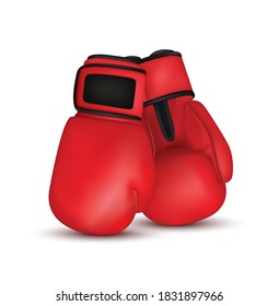 Boxing glove Realistic red pair of box fist protection equipment. Vector boxer sportswear for punch workout. 3d illustration