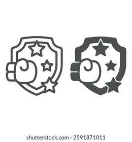Boxing glove with shield line and solid icon, hacker attacks concept. Vector graphics. Hitting, punch at safety emblem sign on white background, outline style icon for mobile or web design
