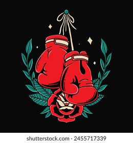Boxing Glove Traditional Tattoo Vector Illustration