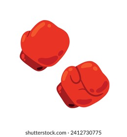 Boxing glove. Two red elements of athletic sportswear. Professional Fist fight. Cartoon drawn illustration. Sport fitness equipment. Fight and hit. Punch and combat.