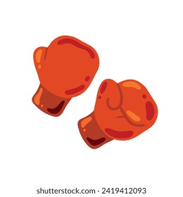 Boxing glove. Two red elements of athletic sportswear. Professional Fist fight. Cartoon drawn illustration. Sport fitness equipment. Fight and hit. Punch and combat.