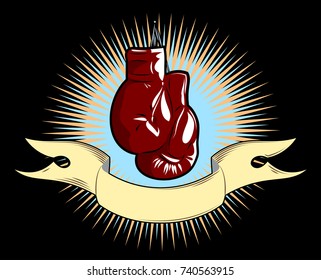 Boxing gloves with a banner  - a symbol of victory