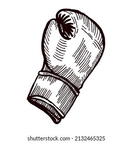 Boxing gloves batting sketch isolated. Sporting equipment for boxing in hand drawn style. Engraved design for poster, print, book illustration, logo, icon, tattoo. Vintage vector illustration.