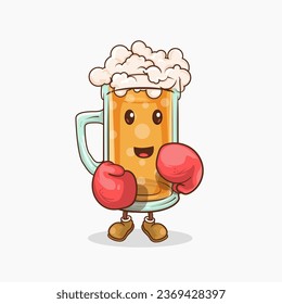 boxing gloves of beer glass with kawaii cute face mascot vector illustration
