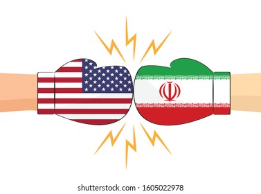 Boxing gloves between USA and Iran flags on white background - Vector illustration 