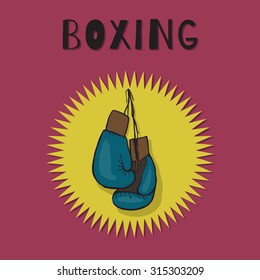 Boxing gloves blue color. Boxing vector emblem. 