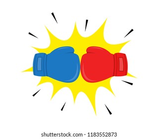 Boxing gloves blue and red fighting vs each other competition flat design vector illustration