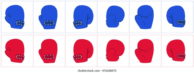 Boxing gloves cartoon animation sequence sprite sheet blue and red