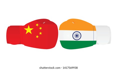 Boxing gloves with China and India flags. trade war. vector 