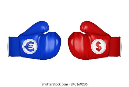 Boxing gloves of euro and dollar ready to fight