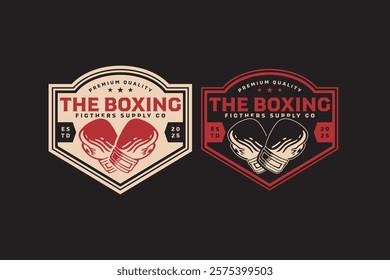 boxing gloves fight gear retro badge logo vector design collection set for boxing, fighter, martial art sport club. boxing mitts boxer equipment vintage illustration element design.