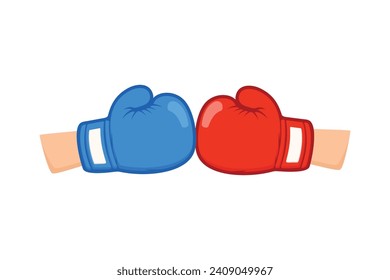 Boxing gloves fight icon, red vs blue. Battle emblem cartoon vector illustration. design vector
