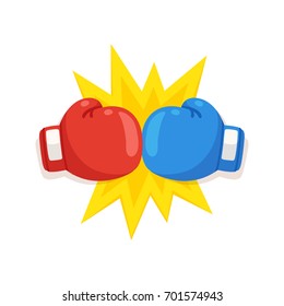 Боксерские перчатки борьбы значок, красный против синий. Боевой эмблема мультфильм векторная иллюстрация.