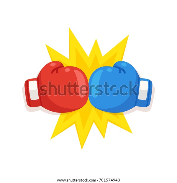 Boxing gloves fight icon, red vs blue.\
Battle emblem cartoon vector\
illustration.