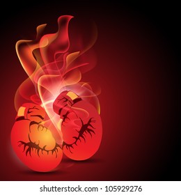 Boxing gloves in fire on abstract background. EPS 10.