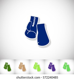 Boxing gloves. Flat sticker with shadow on white background. Vector illustration