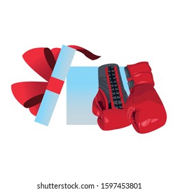 boxing gloves and gift box over white background, colorful design, vector illustration
