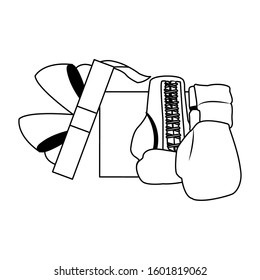 boxing gloves and gift box over white background, flat design, vector illustration