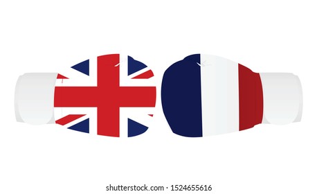 Boxing gloves with Great Britain and France flags. trade war. vector