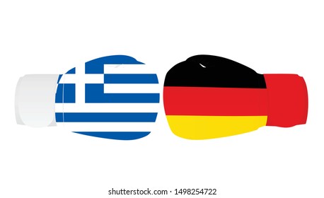 Boxing gloves with Greece and Germany flags. trade war. vector