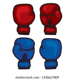 Boxing Gloves hand drawing doodle red and blue style isolated on white background, vector illustration