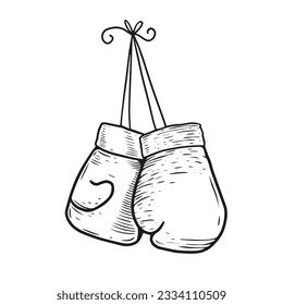 Boxing gloves hand drawn line art style engraving vector illustration. Sport object isolated on white background.