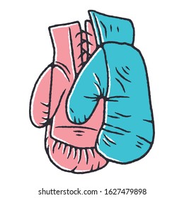 Boxing Gloves Hand Drawn. Boxing Gloves on white background isolated. Stock Vector Illustration. Cartoon style. 