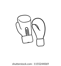 Boxing gloves hand drawn outline doodle icon. Boxing equipment, sportswear, box and knock out concept. Vector sketch illustration for print, web, mobile and infographics on white background.