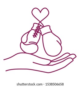 boxing gloves hanging with hand sport equipment icon vector illustration