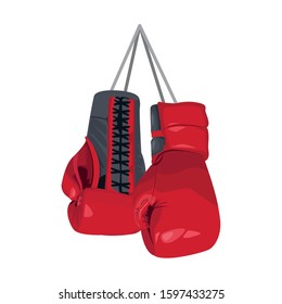 boxing gloves hanging icon over white background, colorful design, vector illustration