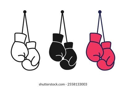 boxing gloves hanging icon set vector design